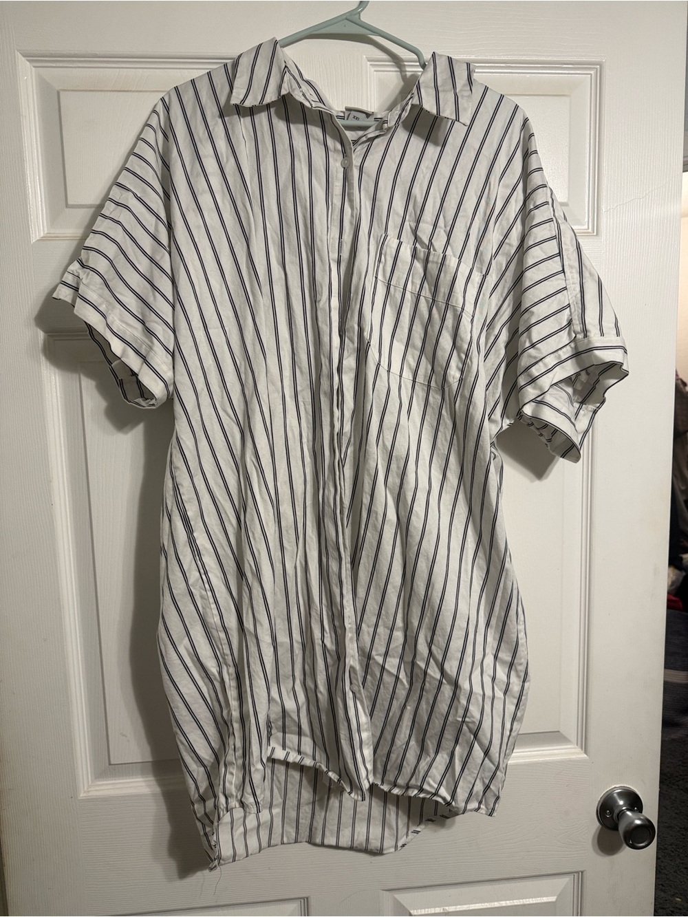 Ivory and Black Striped Button-Up Dress - XXL